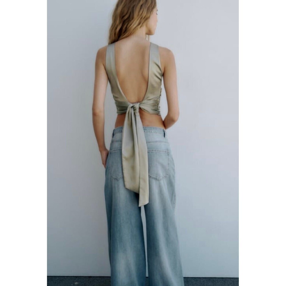 Zara Open Back Satin Effect Top XS - Picture 3 of 8